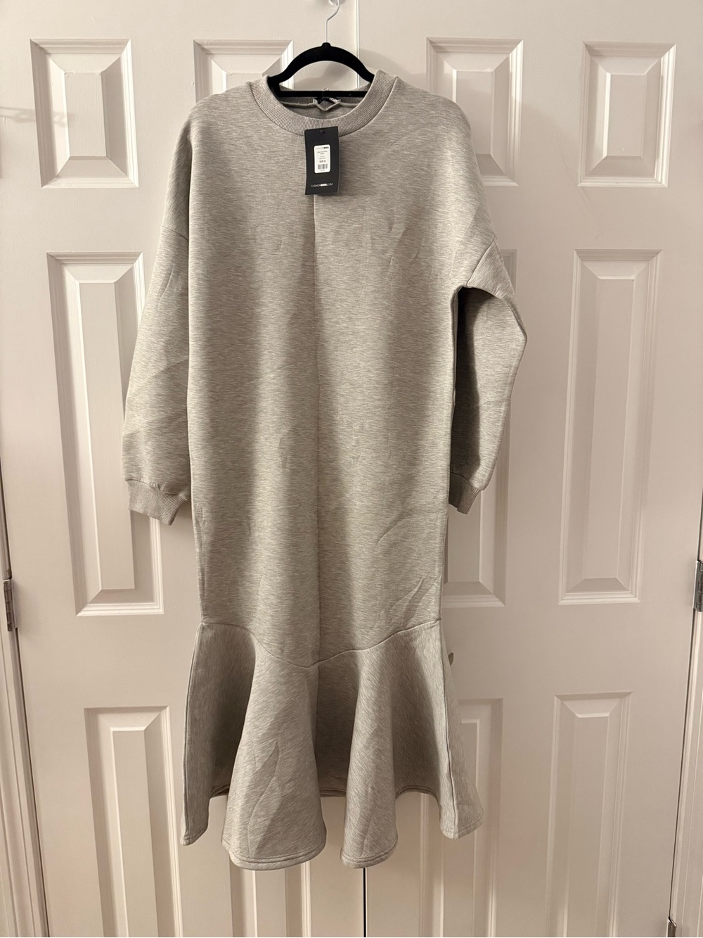 Light Gray Sweatshirt Dress with Flounce Hem